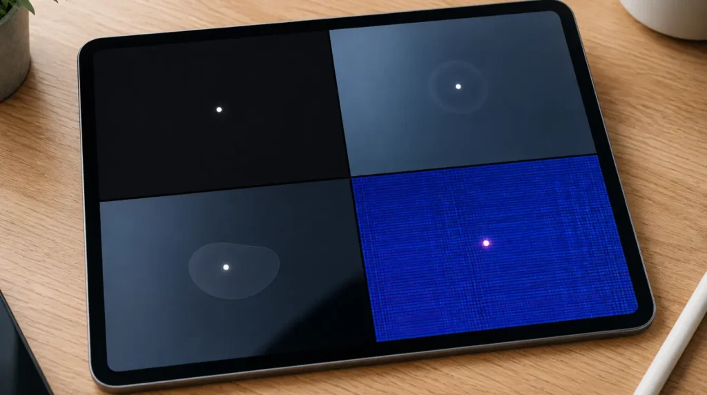 Common causes of white dots on an iPad screen including stuck pixels, pressure damage, and screen protector issues.