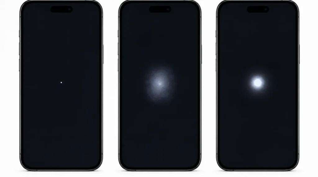 Different causes of white spots and display defects on an iPhone screen.