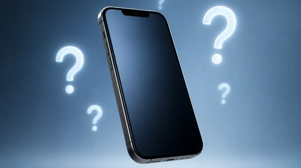 iPhone surrounded by question mark icons representing common screen issues.