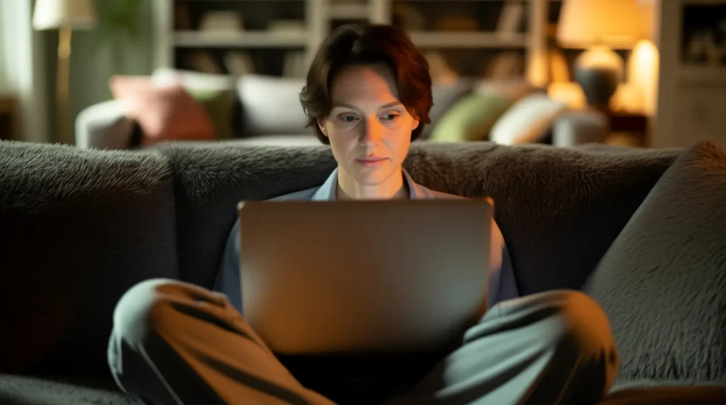 Person looking at a MacBook screen while researching a red dot issue.