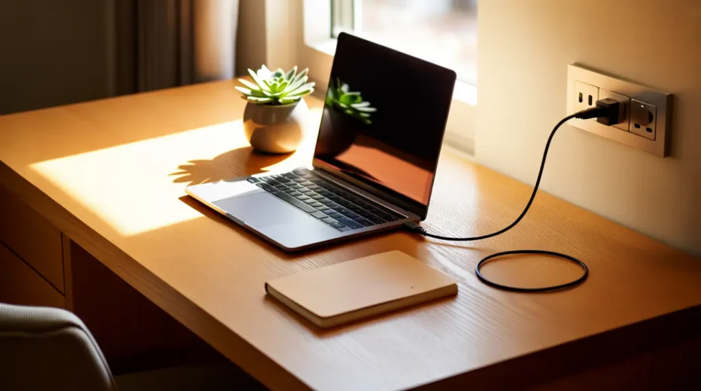 Laptop plugged in and prepared before installing a Windows update
