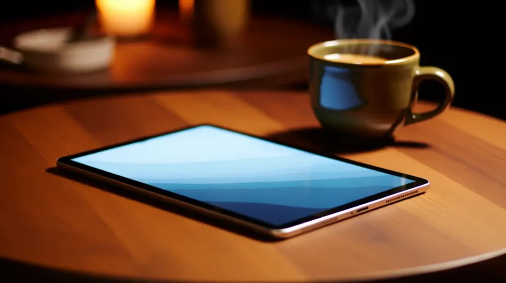 iPad screen glowing calmly on a table, showing no visible display damage.