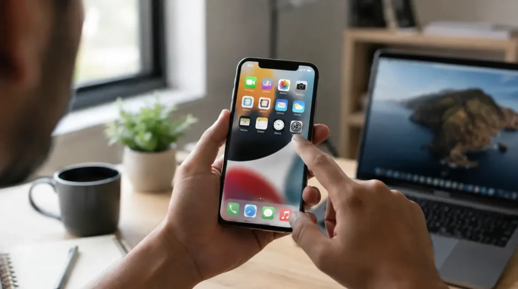 Person checking phone settings to fix the PayPal app blank screen issue