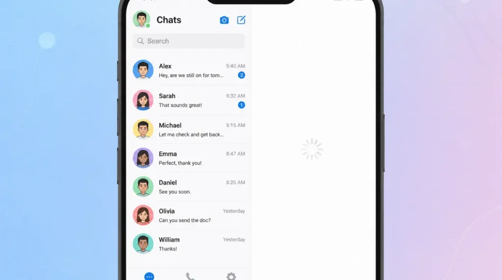 Telegram app stuck on white screen after loading only half the chat list