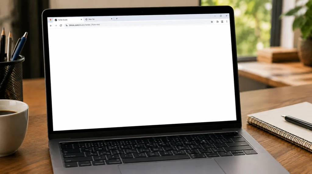 TikTok Studio web editor showing a blank white screen in browser