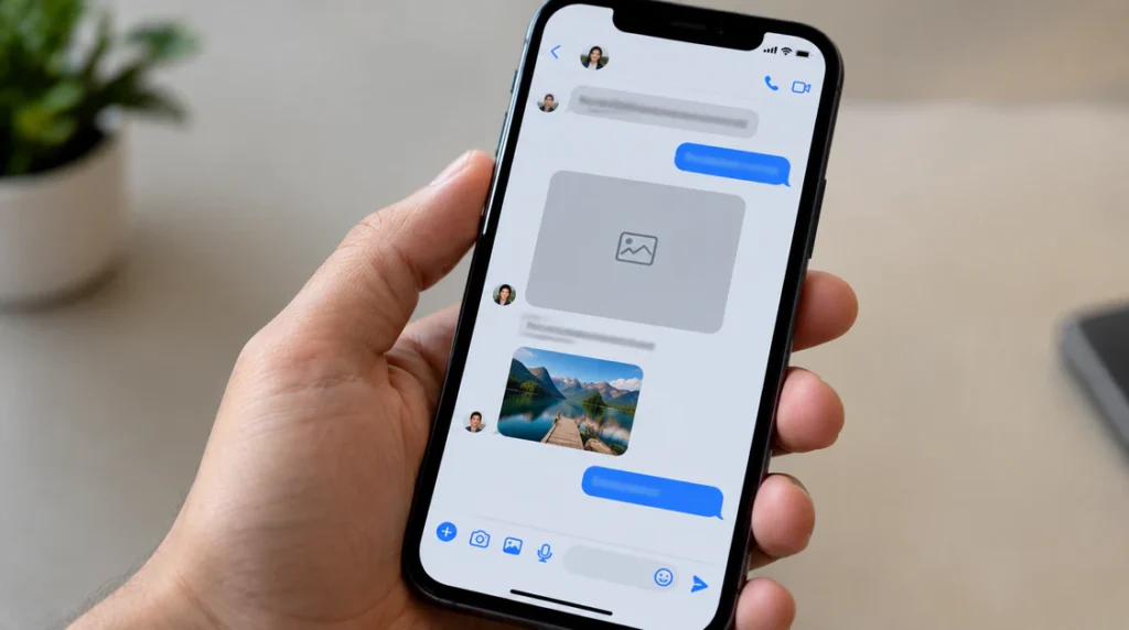 Messenger chat displaying a grey blank box instead of a shared photo