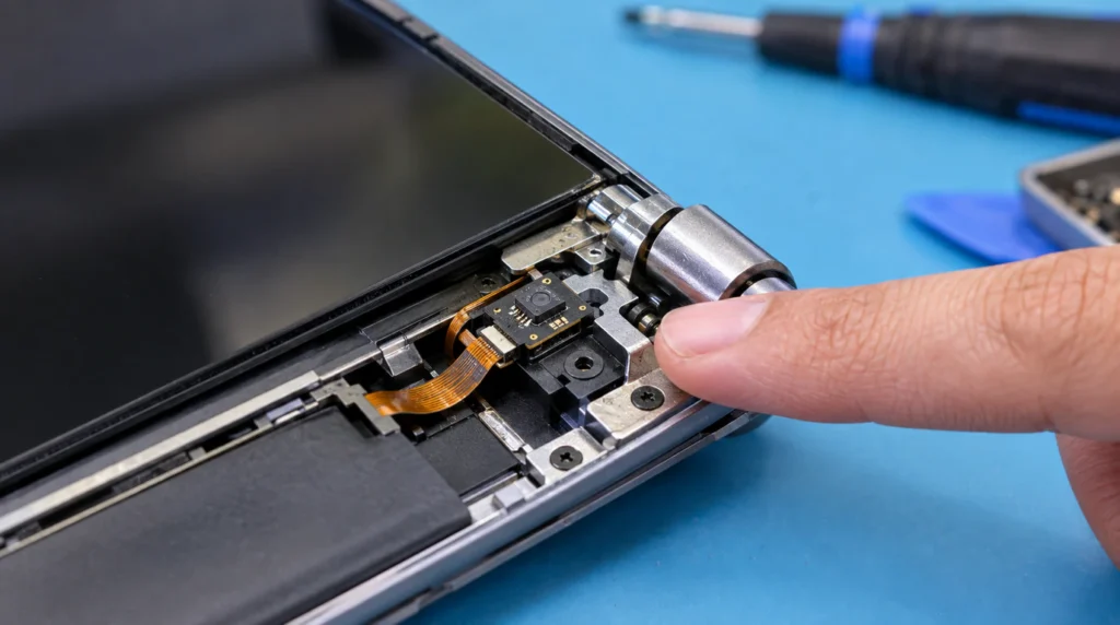 "Hinge-angle sensor inside a convertible Chromebook that controls auto-rotate detection"