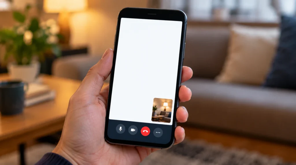 Smartphone camera preview showing white screen in Google Meet mobile app