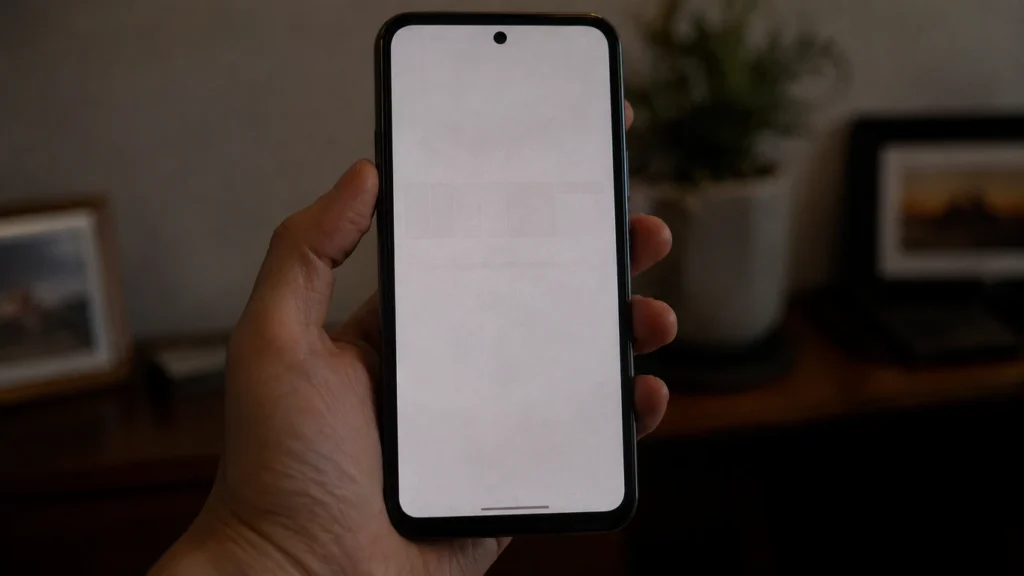 Hand holding Google Pixel phone at full brightness to test for OLED screen burn-in