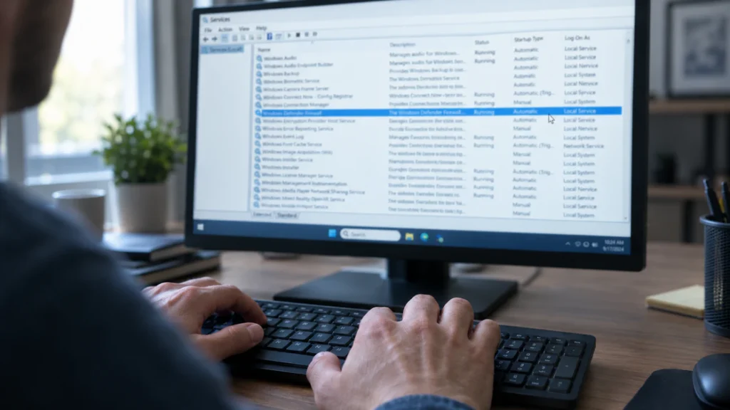Windows Services list showing NVIDIA Display Container LS startup type highlighted