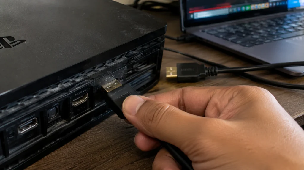 "Unplugging PS4 HDMI cable to test for screen flickering cause"