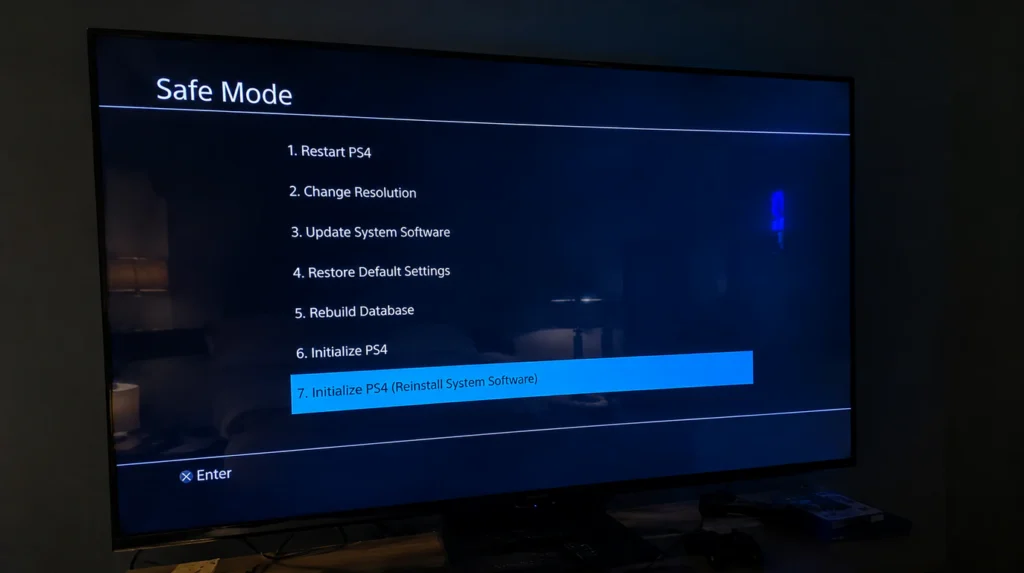 "PS4 Safe Mode menu screen used to fix HDCP flickering issue"