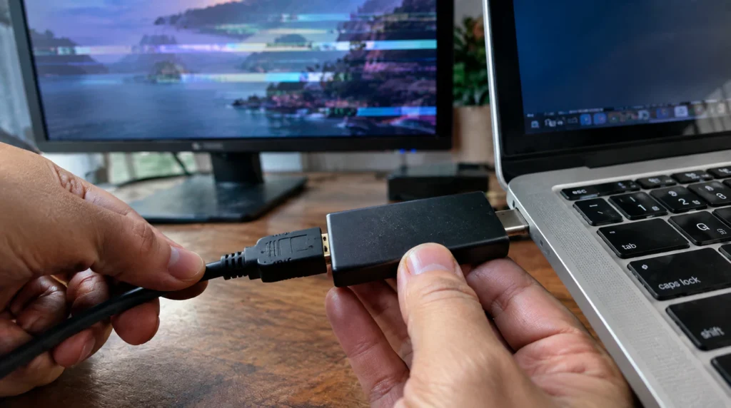 Connecting a USB-C to HDMI adapter to a laptop to fix second monitor cable lag