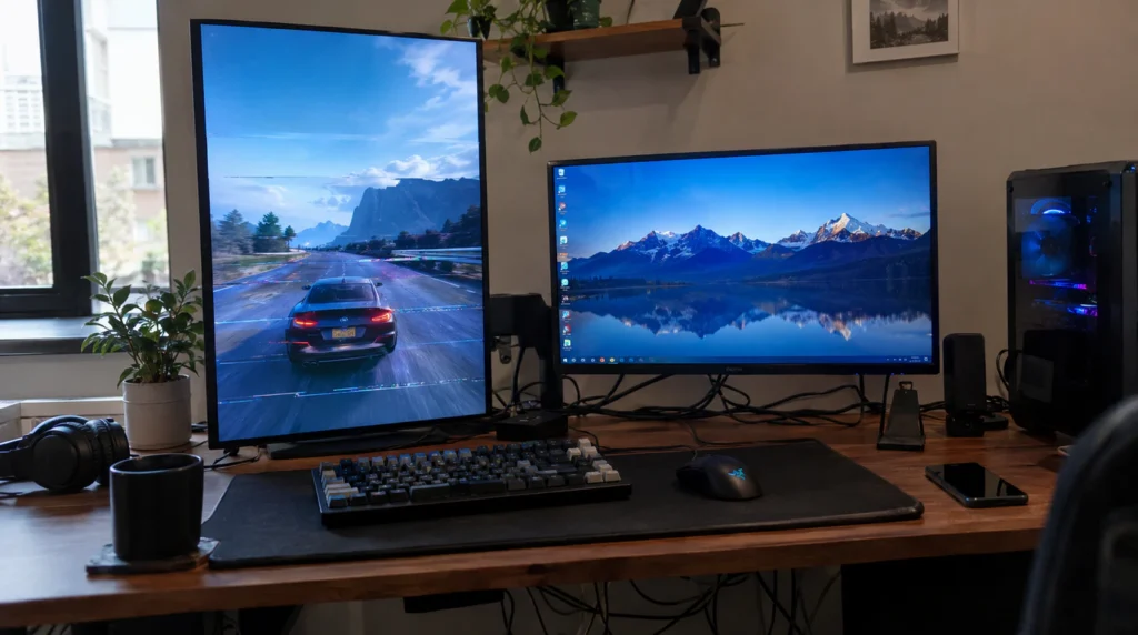 Dual monitor setup with screen tearing caused by refresh rate mismatch between displays