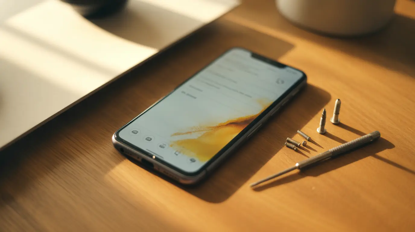 Close-up of a smartphone screen showing a yellow discoloration spot in the corner.