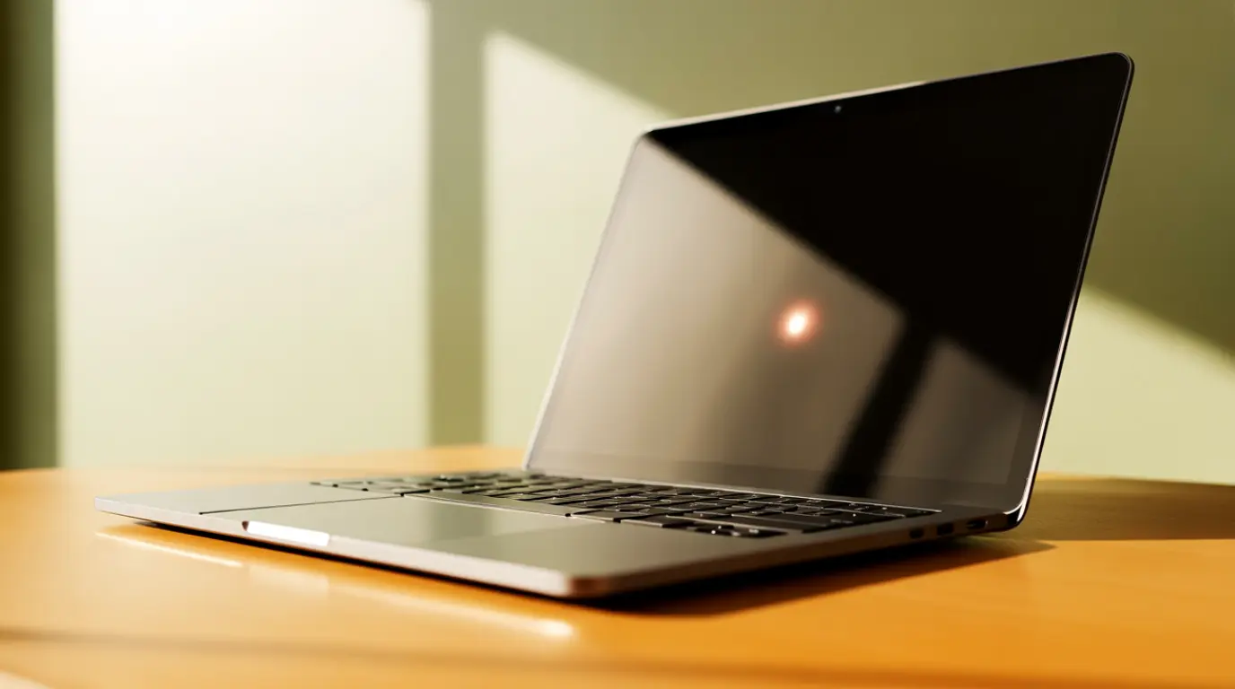 Close-up of a MacBook screen showing a small red dot near the display surface.