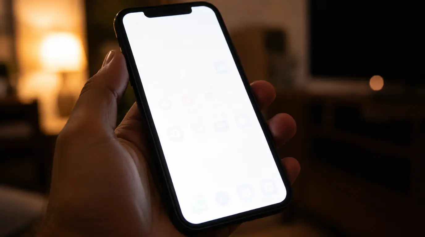 A smartphone screen glowing white while the Messenger app fails to load properly.