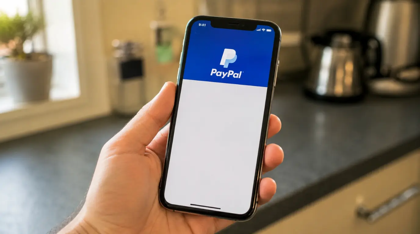 PayPal app stuck on a blank white screen while loading on a smartphone