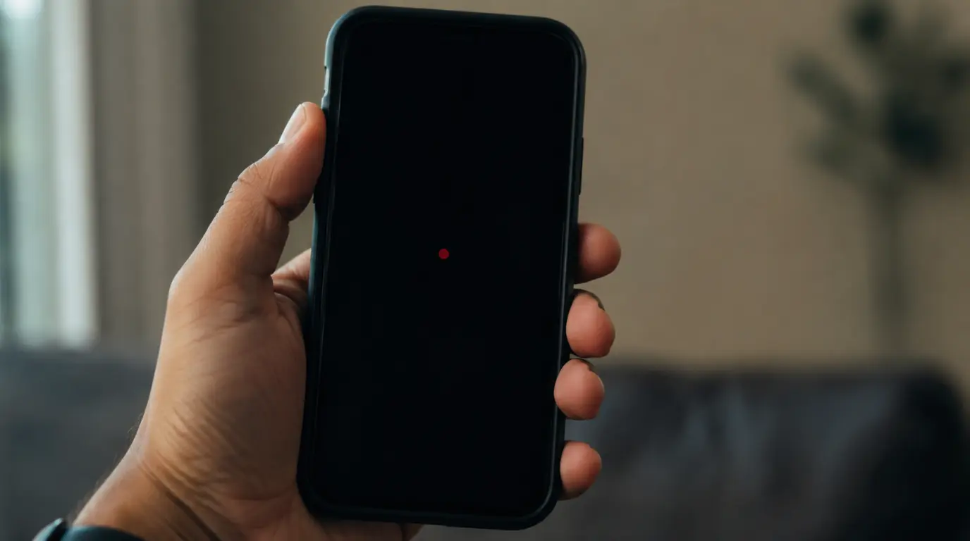 A smartphone screen showing a black Snapchat camera viewfinder held in someone's hand.