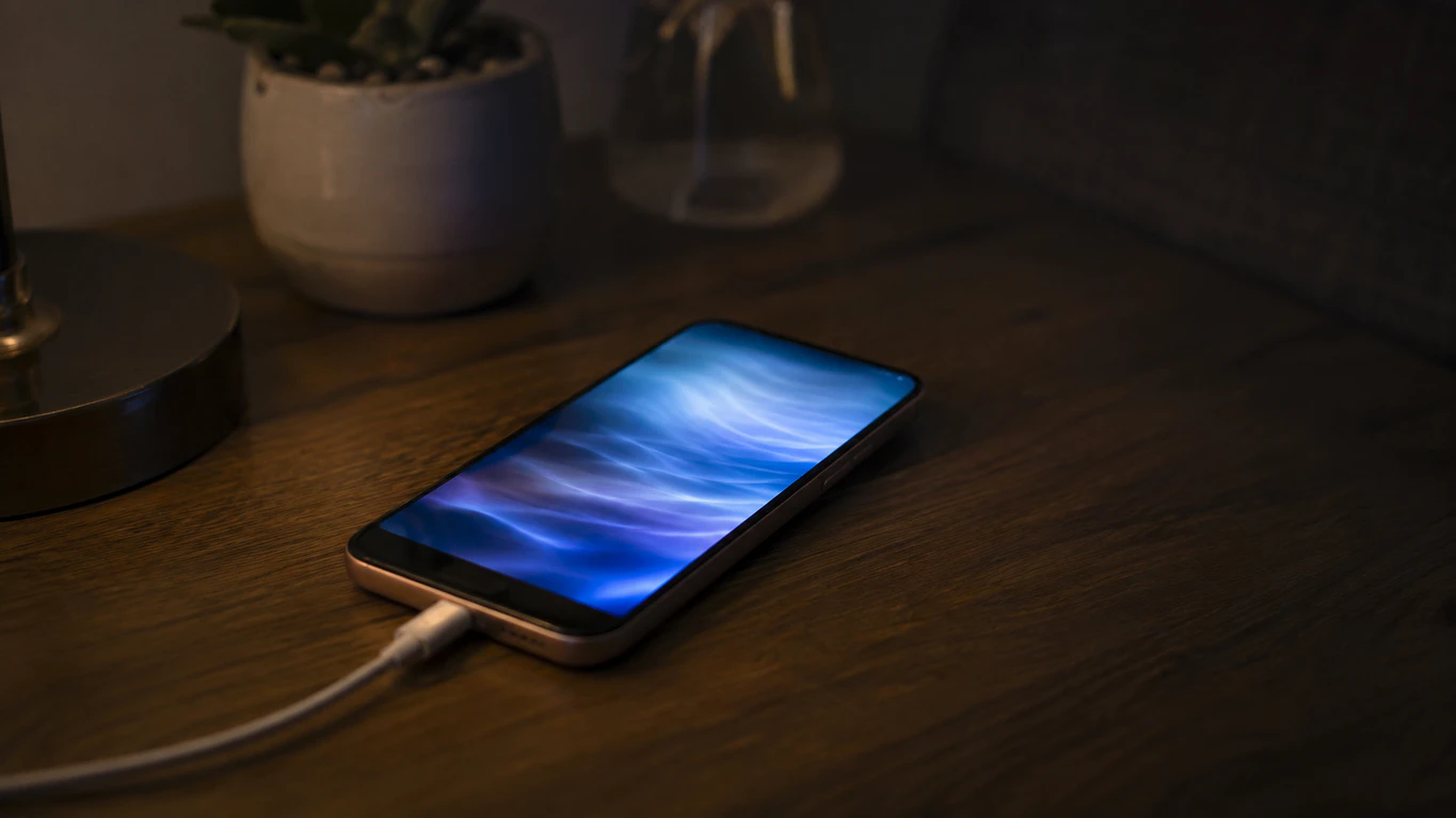 Smartphone plugged in for charging with screen glowing and reacting on its own, showing ghost touching while charging symptoms