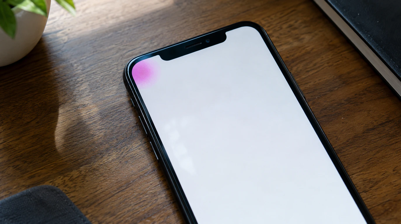 Pink spot on phone screen visible in upper-left corner of smartphone display